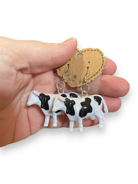 Black and White Cow Earrings